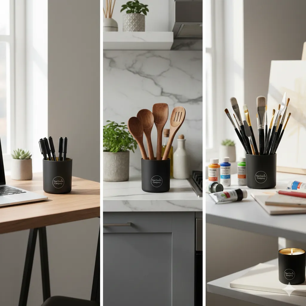 A luxury home setting featuring the art of repurposing luxury candle jars.