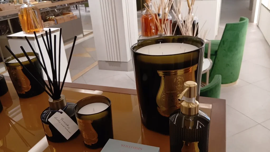 Luxury display of the most expensive candles in London including Trudon.