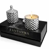 FANTASMA luxury scented candle gift set with two candles displayed on top of elegant black gift box