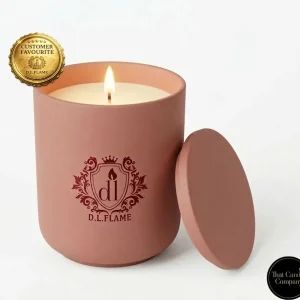 SPICED ROSE candle in a blush pink pastel ceramic jar with matching lid and gift box.