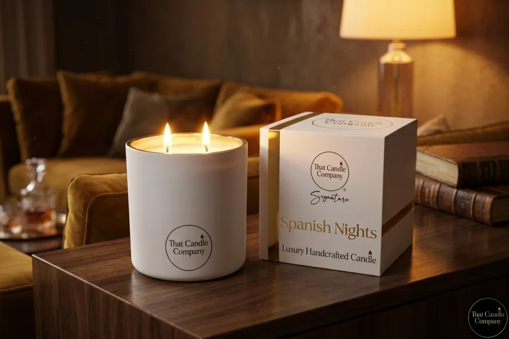 That Candle Company luxury scented candle Luxury candle featuring Spanish Nights premium fragrances.
