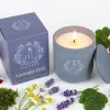 Close-up of the elegant dusty blue ceramic jar and premium gift box for the LAVENDER DRIFT candle.