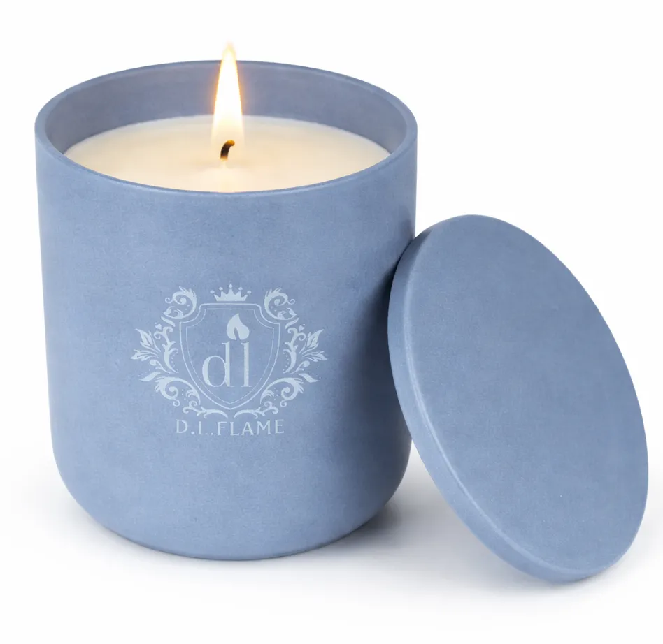 LAVENDER DRIFT candle by That Candle Company in a dusty blue pastel ceramic jar with matching lid.