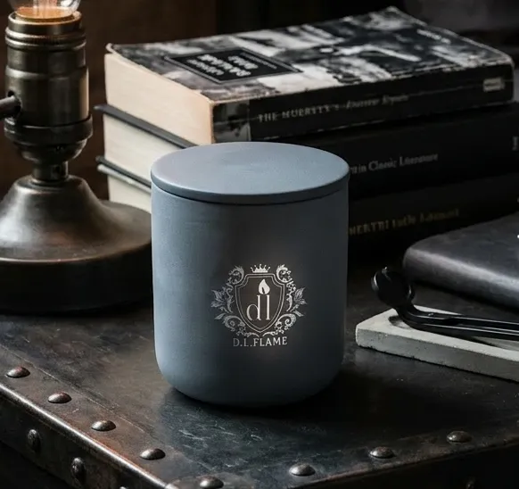 A luxury LAVENDER DRIFT candle styled on a wooden bedside table for a relaxing bedroom atmosphere.