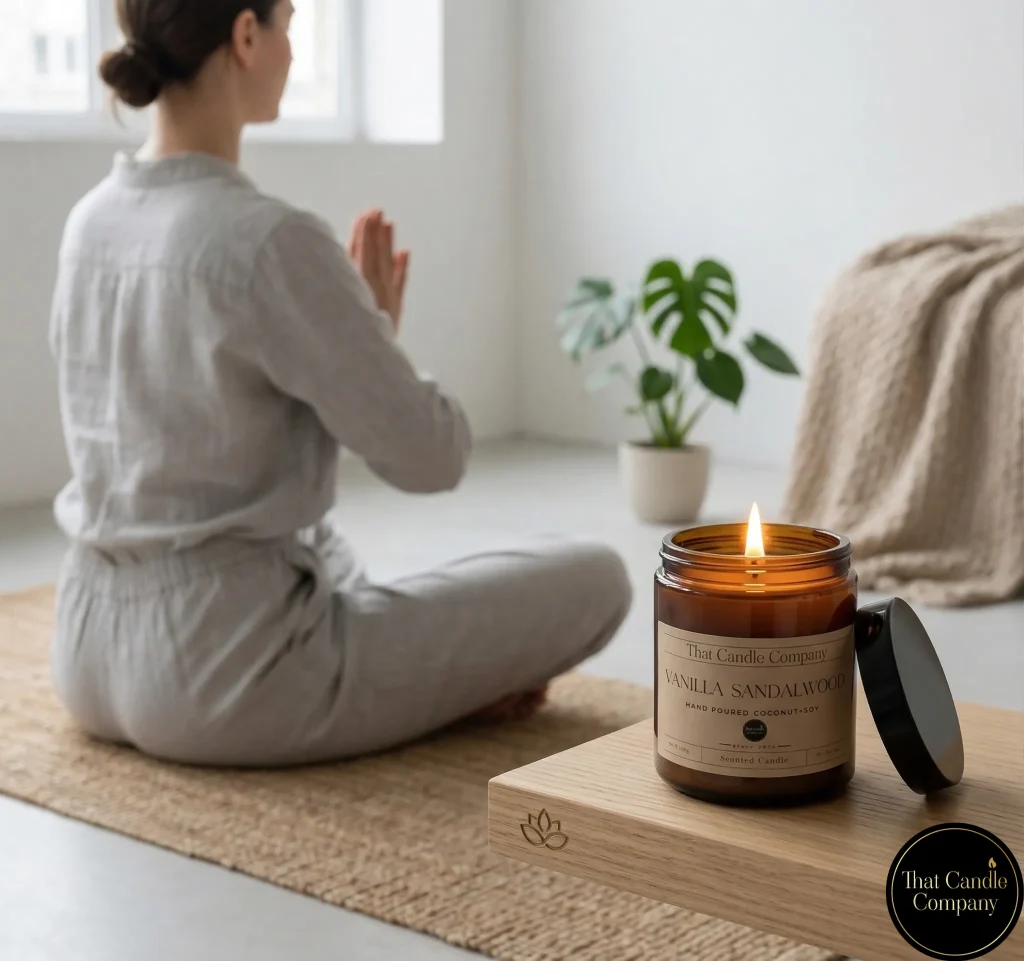 Creating a calm atmosphere with candles for stress relief and mindfulness.