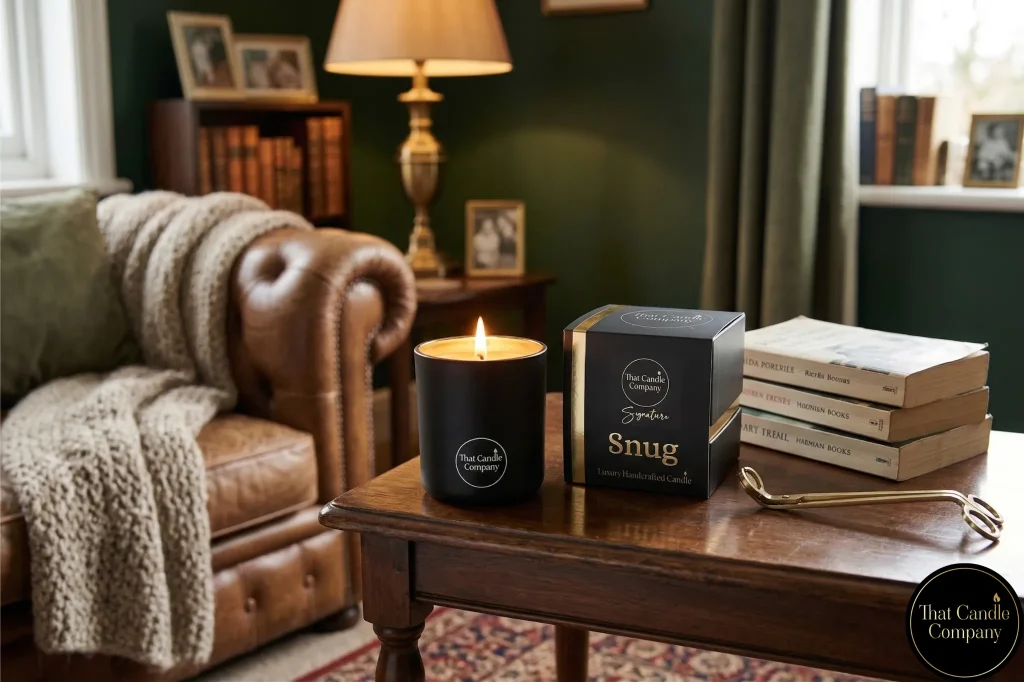 Non-toxic luxury scented candles in eco-friendly gift boxes.