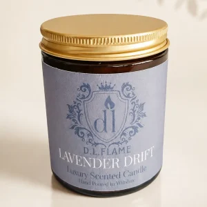 Lavender Drift Luxury Scented Candle in an amber jar with gold lid Lavender Drift Luxury Scented Candle in an amber jar with gold lid