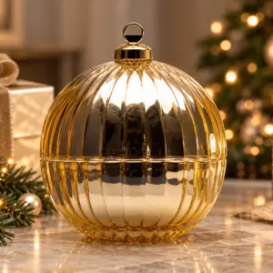 Three Kings four wick luxury Christmas candle in large gold bauble vessel
