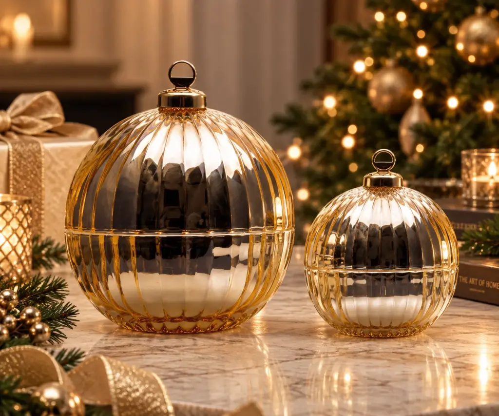 Three Kings luxury gold festive candle with four wick glow