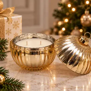 Three Kings gold bauble Christmas candle with two wicks
