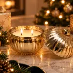 Three Kings double wick Christmas candle in gold bauble vessel
