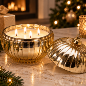 Three Kings large gold bauble candle with four wicks