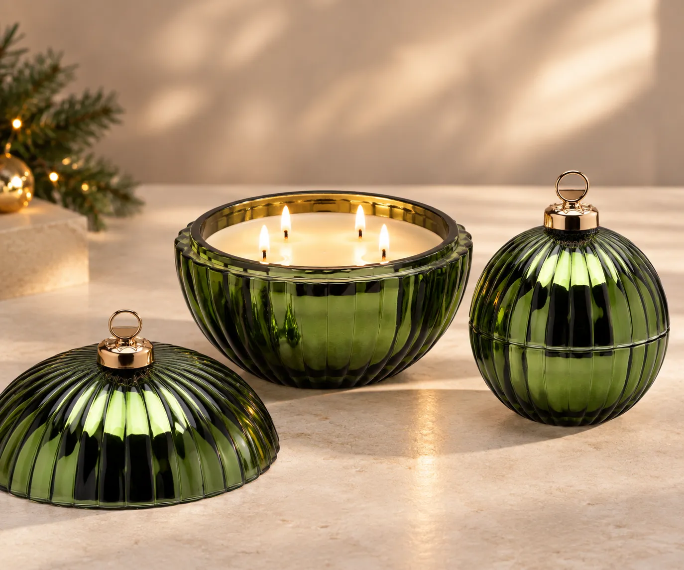 Emerald Solstice luxury green four wick festive candle