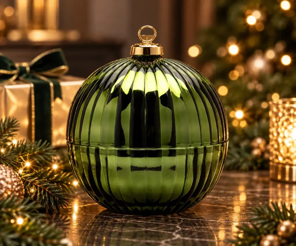 Emerald Solstice large green bauble Christmas candle with four wicks