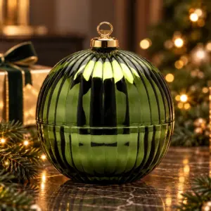 Emerald Solstice large green bauble Christmas candle with four wicks