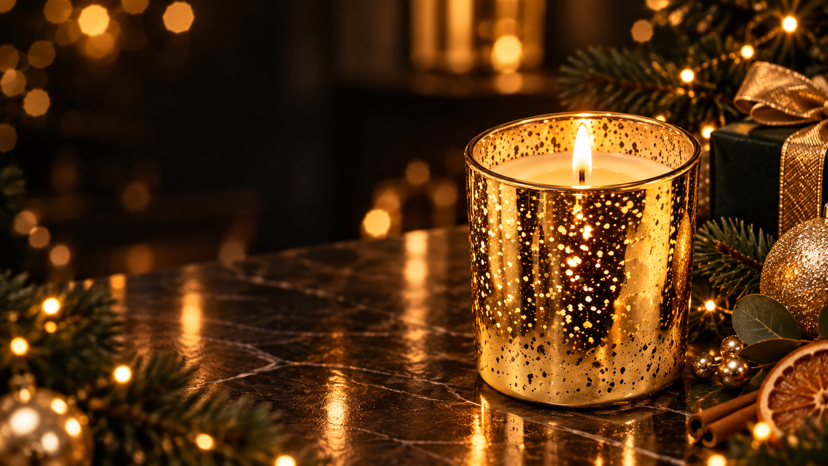 Golden Noël luxury Christmas candle in gold mercury glass