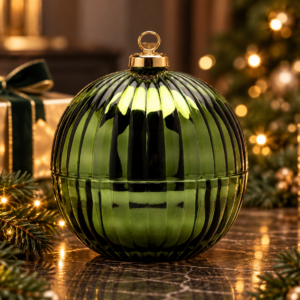 Emerald Solstice green bauble Christmas candle with two wicks