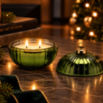 Emerald Solstice luxury festive double wick green bauble candle